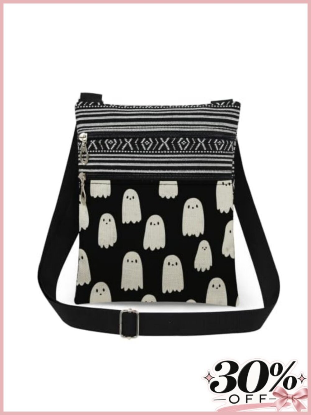 Ghost Print Crossbody Bag Minimalist Unisex Polyester Adjustable Strap